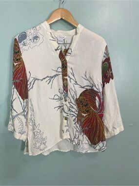 Citron Silk Fish Blouse Top Ivory Red Small